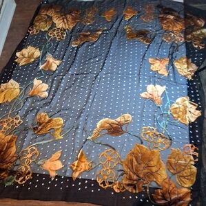 Ginormous Elegant Black and Gold Flocked French  Scarf NWT